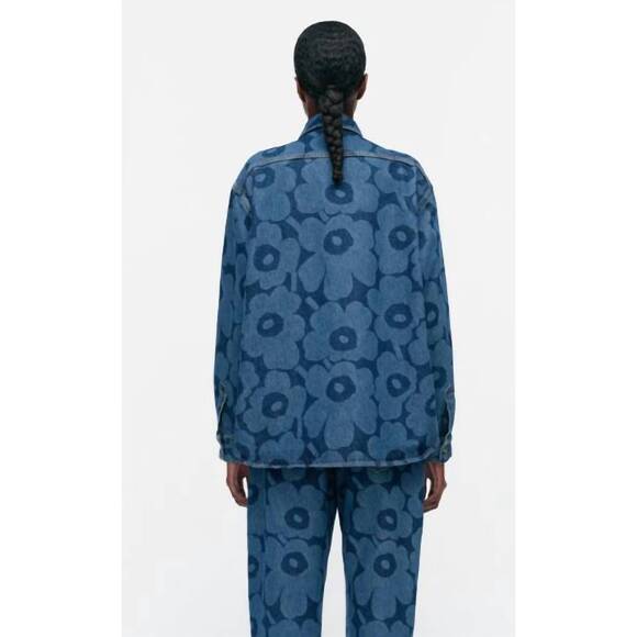 NEW MARIMEKKO maridenim vaihe unikko jean shirt in mid indigo - Picture 3 of 4